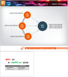 橙色三数据项聚合关系PPT模板图表