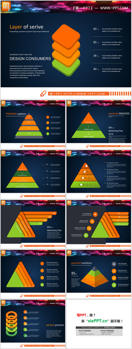 10张金字塔形层级关系PPT模板图表