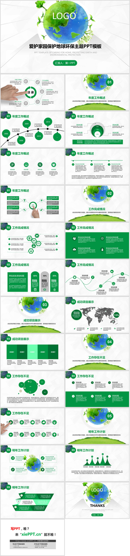 绿色地球背景的环境保护PPT模板