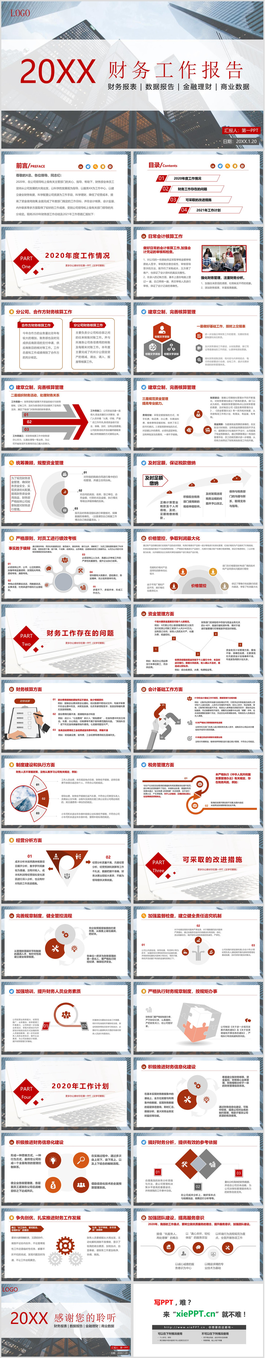 商业建筑背景的年终财务报告PPT模板