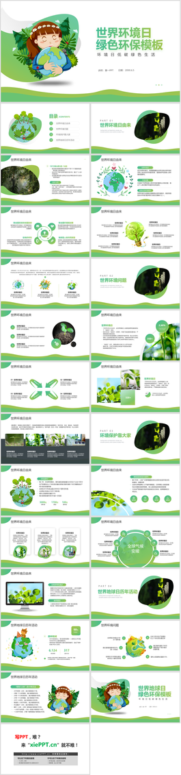 简约世界环境日绿色环保PPT模板