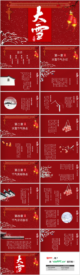红色喜庆大雪节气介绍PPT模板