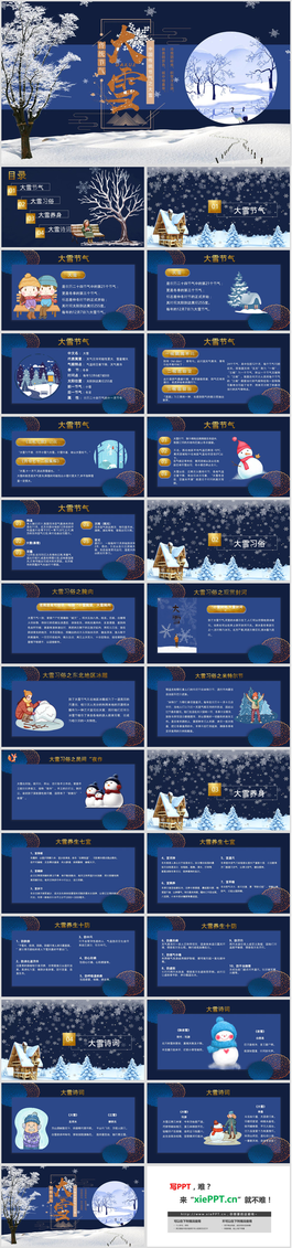 蓝色雪景背景的大雪节气PPT模板